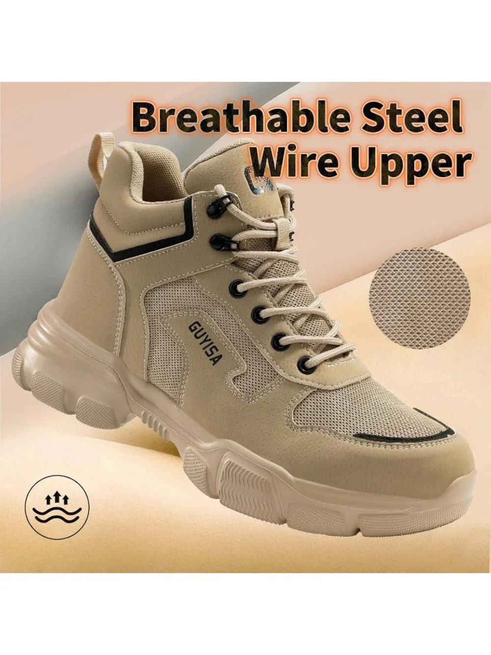 Men's Khaki Splashproof Shoes Casual High Top Steel Toe Non Slip Hiking Boots